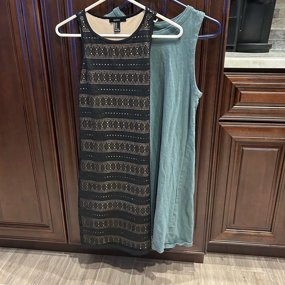 Size medium dress bundle green tank dress and semi formal black and tan dress